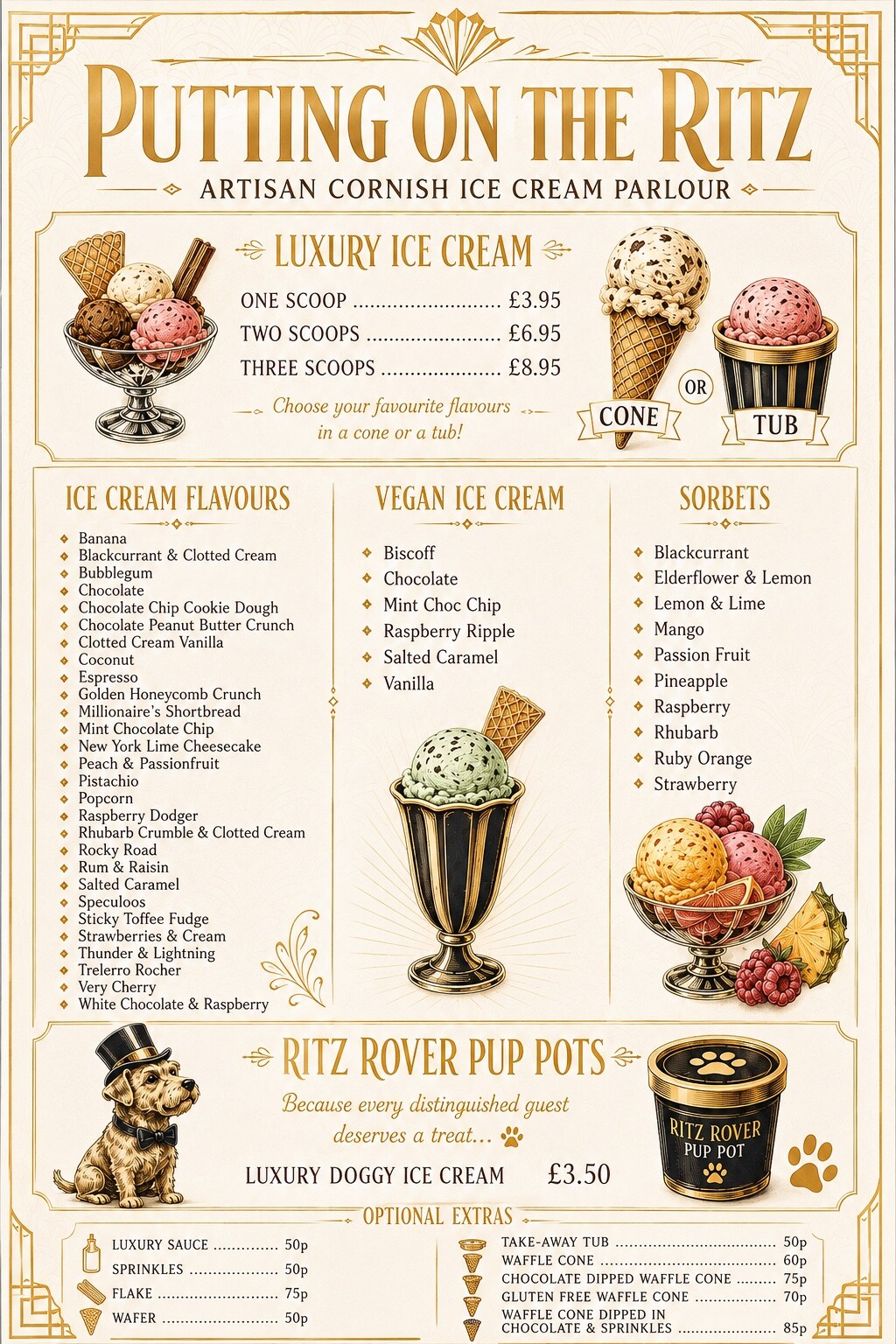 Putting On The Ritz Artisan Cornish Ice Cream menu